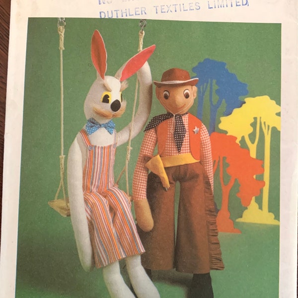 Vintage STYLE Toy Pattern - 4767 - Butch Bunny and Deputy Dan - One Size