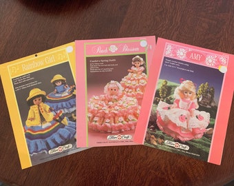 Lot of 3 Fibre Craft Crochet Patterns - Crochet outfits for Amy, Peach Blossom and Rainbow Doll