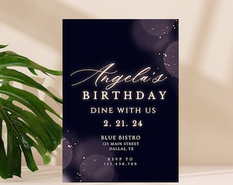 Purple Birthday Dinner Invitation Template (Digital Download)