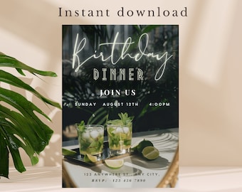 Elegant Birthday Dinner Invitation: Green Evite Template (Digital Download)