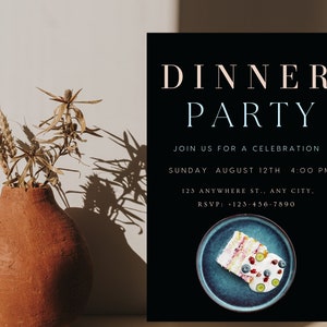 Dinner Party Invitation, Birthday Dinner Invitation, Dinner Invitation Template, Digital Invitation