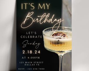 Cocktail Birthday Dinner Invitation: Chic Milestone Celebration (Digital Download)