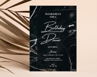 Men's Birthday Dinner Invitation: Elegant Marble Design (Digital Download)