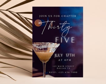 Plantilla elegante de invitación para el 35.º cumpleaños (descarga digital)