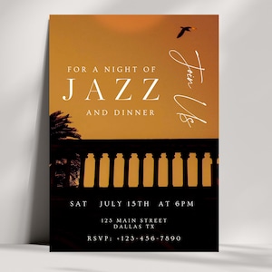 Jazz Music Flyer Template, Jazz Night Invitation, Jazz Evening Invite, Jazz Dinner Party Flyer Digital, Jazz Dinner Evite