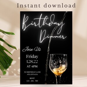 Birthday Dinner Invitation, Birthday Dinner Invite, Birthday Invitation, Dinner Invitation, Adult Birthday