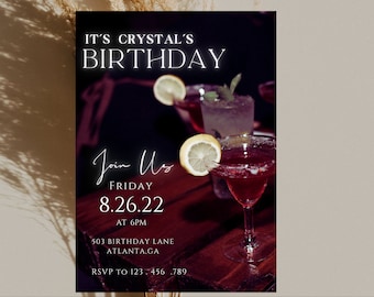 Birthday Dinner Invitation, Digital Birthday Dinner Invitation, Dinner Party Invitation, Birthday Cocktail Invitation