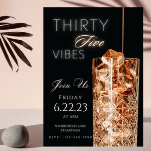 Black and Gold 35th Birthday Invitation: Editable Template (Digital Download)