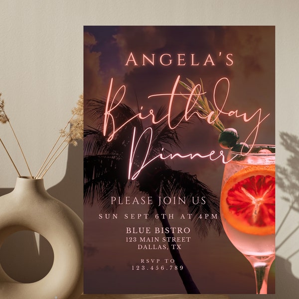 Birthday Dinner Invitation, Dinner Party Invitation, Cocktail Party Invitation, Digital Birthday Invitation