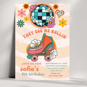 Groovy Roller Skate Birthday Invitation (Digital Download)