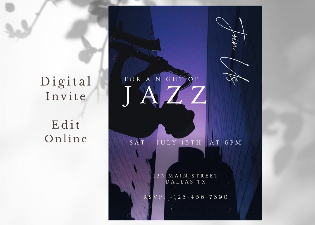 Jazz Music Flyer Template, Jazz Night Invitation, Jazz Evening Invite