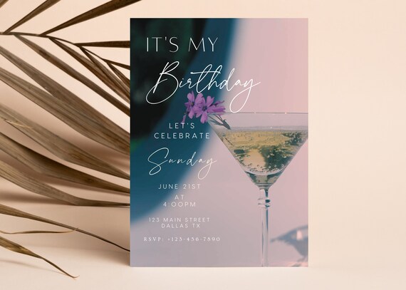 Elegant Cocktail Birthday Invitation: Modern Party Invite (Digital)