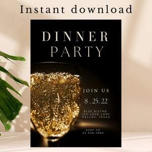 Black and Gold Birthday Dinner Invitation: Elegant Evite (Editable Template)