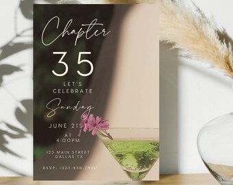 Plantilla elegante de invitación para 35 cumpleaños: Cóctel (Descarga digital)