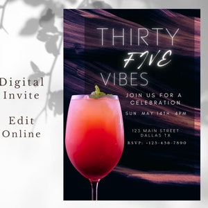 Digital 35th Birthday Invitation, 35th Birthday Invitation, 35th Birthday Invite, Adult Birthday Party Invitation, Editable Template,