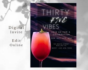 Plantilla elegante de invitación para el 35.º cumpleaños (descarga digital)