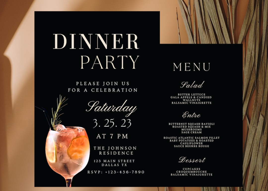 Elegant Dinner Invitation, Black Dinner Invitation, Dinner Party