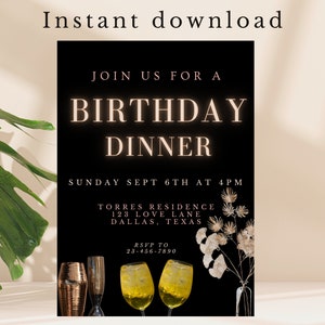 Classy Birthday Dinner Invitation Template (Digital)