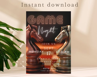 Game Night Invitation Template: Chess Theme (Digital Download)