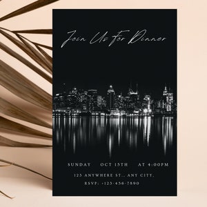 Dinner Party Invitation, Digital Dinner Invitation , New York Skyline Dinner Invite