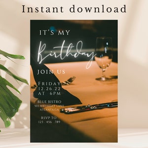 Birthday Dinner Invitation, Dinner party invitation, Birthday dinner invite, Birthday dinner invitation digital, Dinner invitation template