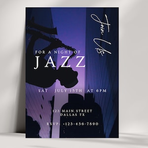 Jazz Music Flyer Template, Jazz Night Invitation, Jazz Evening Invite, Jazz Dinner Party Flyer Digital, Jazz Dinner Evite
