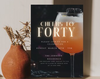 Elegant 40th Birthday Invitation: Cheers to Forty (Digital Download)