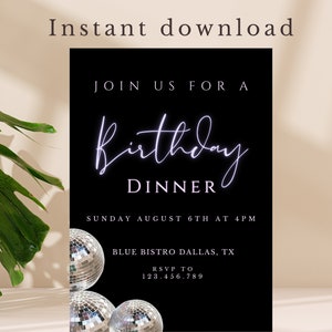 Birthday Dinner Invitation, Birthday Dinner Invite, Birthday Invitation, Dinner Invitation, Adult Birthday