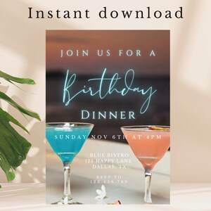 Birthday Dinner Invitation, Birthday Dinner Invite, Digital Birthday Invitation, Dinner Invitation, Adult Birthday, Invitations for women
