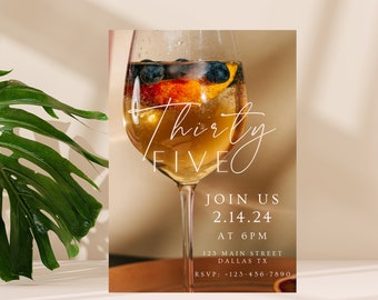 Invitación elegante para 35 cumpleaños: Cóctel (Descarga digital)