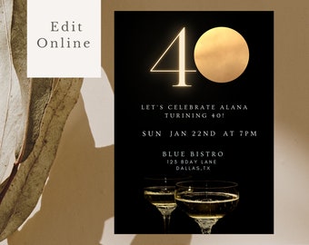 Elegant 40th Birthday Invitation Template (Digital Download)