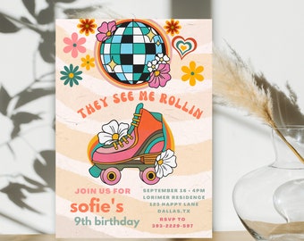 Roller Skate birthday invitation, Roller Skating Birthday Invite, Roller Skating Party Invitation, Skate Birthday Invitation