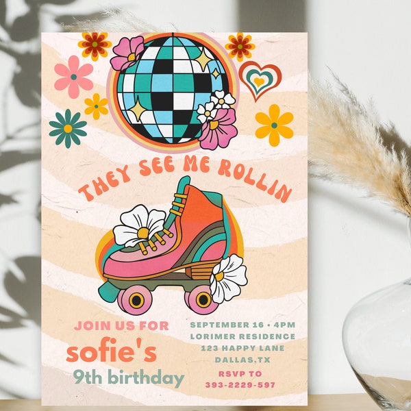 Roller Skate birthday invitation, Roller Skating Birthday Invite, Roller Skating Party Invitation, Skate Birthday Invitation