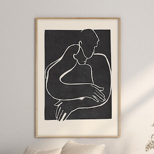 Better Together Embrace Print Romantic Drawing Poster Anniversary Gift Couple Hugging Art Print Modern Wall Art Anniversary Gift