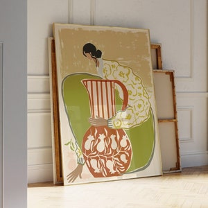 Grande arte abstrata para impressão Pessoas Decoração de parede Arte de meados do século Impressão minimalista Arte moderna colorida Arte de parede para sala de estar