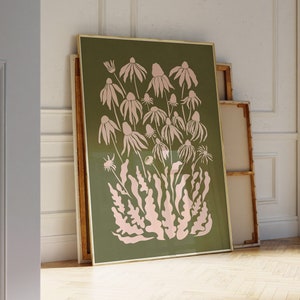 Wildflower Pink and Green Art Decor Neutral Botanical Digital Print Boho Printable Art