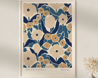 Blue And Beige Floral Print Matisse Blue Exhibition Poster Flower Market Print Art Vintage Exhibition Matisse Poster Digital Download