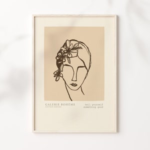 Dígase algo bueno, dibujo a lápiz de arte de pared de granja neutral, impresión de dibujo de figura, impresión de arte de dibujo de figura, decoración del hogar, Matisse