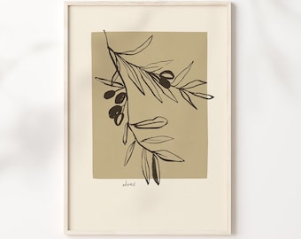 Impressão de ramo de oliveira: arte botânica desenhada à mão (download instantâneo)