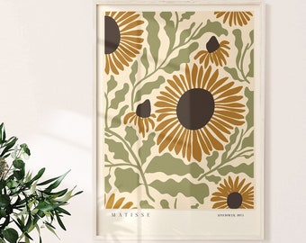 Matisse Sunflower Art Print: Sage Green Vintage Exhibition Poster (Digital Download)