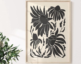 Abstract Botanical Flowers Poster Digital Download Wall Print Black Beige Abstract Flower Print Large Printable Art Boho Printable Art