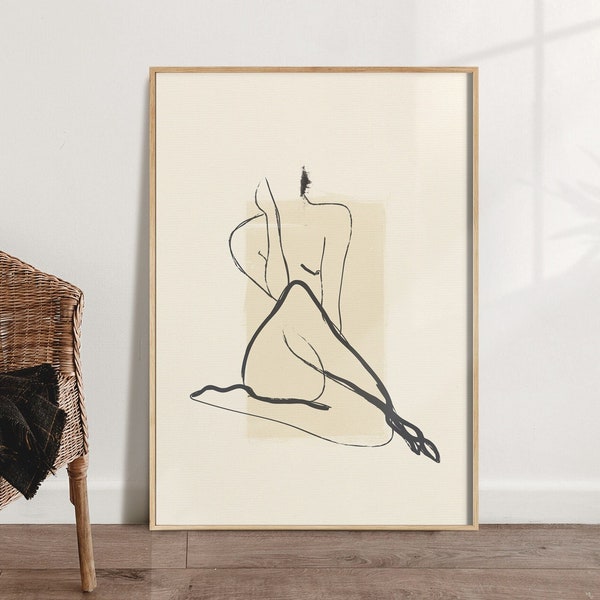 Body Line Art Exhibition Poster Abstract Female Art Neutral Print Figure Sketch Large Printable Wall Art Matisse Style