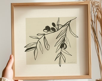 Minimalist Olive Branch Art Print: Modern Organic Decor (Digital Download)
