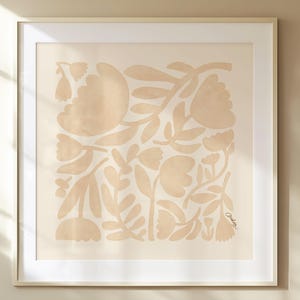 Póster de flores botánicas abstractas, descarga digital, impresión de pared, pintura al óleo minimalista en rosa y beige, impresión botánica a gran escala.