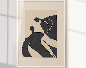 Minimalistyczny wydruk liniowy „Para kochanków”: Abstrakcyjni kochankowie (pobranie cyfrowe)