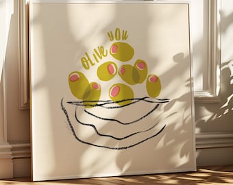 Kitchen Wall Art Food Poster Cute Olive Print Pop Art Instant Download Dining Room