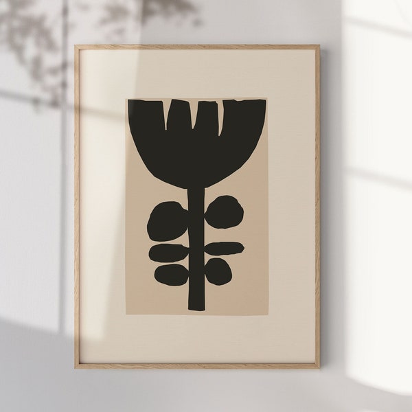 Flower Market Prints Simple Abstract Art Floral Minimalist Poster Botanical Beige Black Wall Art Kitchen Decor Digital Download