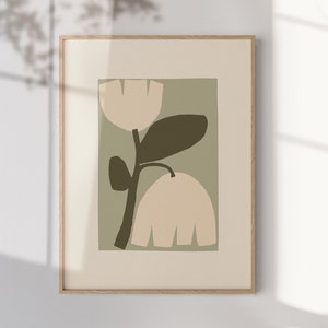 Sage Green Aesthetic Large Wall Art Print Flower Minimalist Poster Abstract Botanical Downloadable Print Girl Room Decor