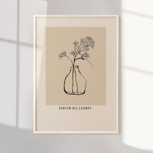 Affiche bouquet de fleurs blanches dessinées à la main Affiche du marché aux fleurs Impression d'art La terre riant des fleurs Cadeau de fleuriste Impression d'art de fleurs