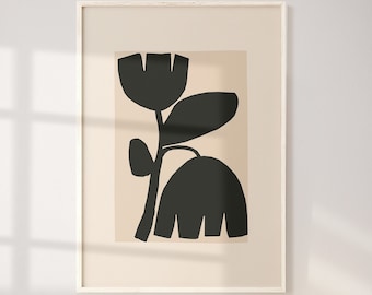 Floral Black Beige Art Abstract Poster Download Botanical Poster Black Beige Printable Wall Art  Large Abstract Print